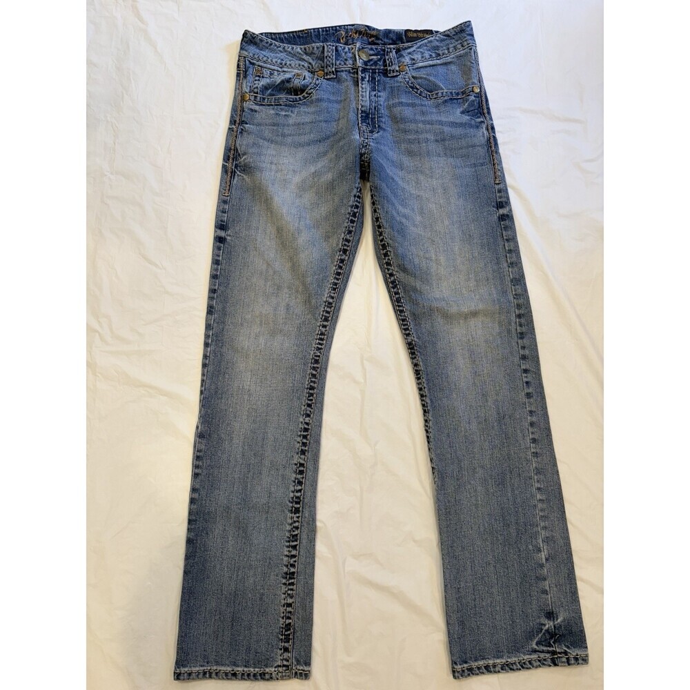 Rock 47 Denim  Wrangler Jeans Men's 34x33.5 Blue Med Wash Slim Straight